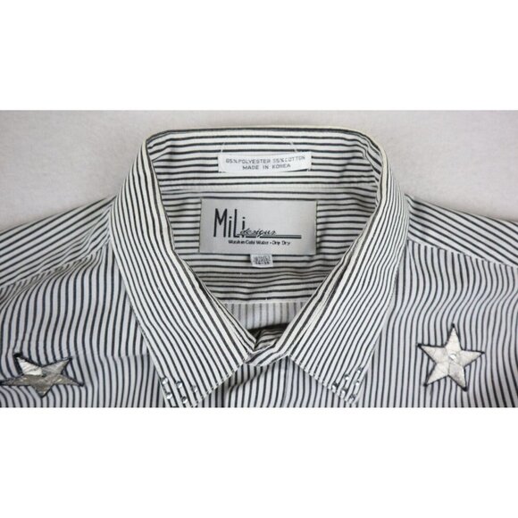 MILI DESIGNS - WOMEN'S GRAY & WHITE STRIPED LONG SLEEVE BUTTON-UP APPLIQUE  - L - Picture 8 of 10